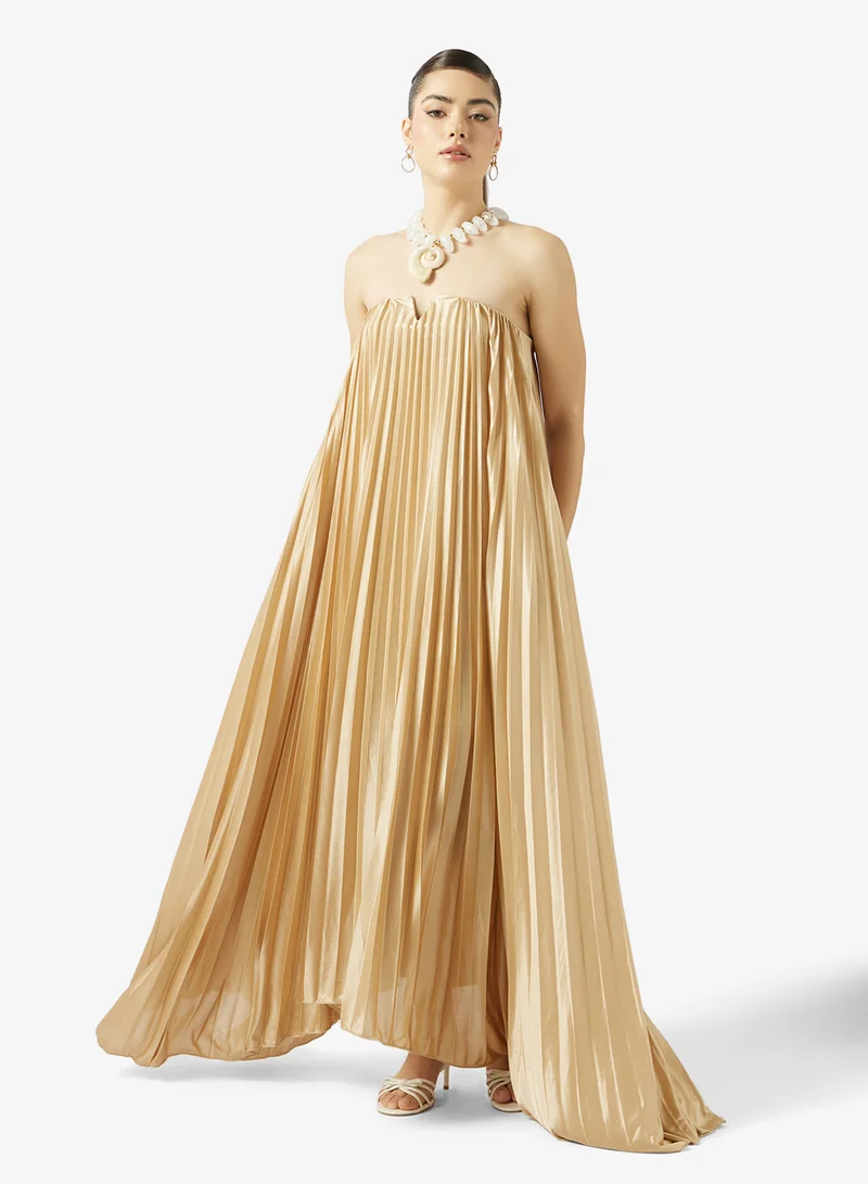 Ginger Bandeau Plisse Metallic Dress